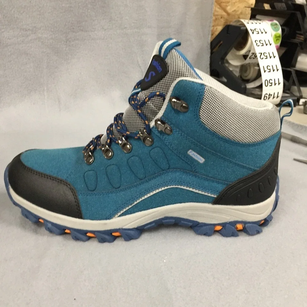Fashion S Teal Blue Suede Hiking Boots Mens Size 43 Mid Top Trail Shoes‎